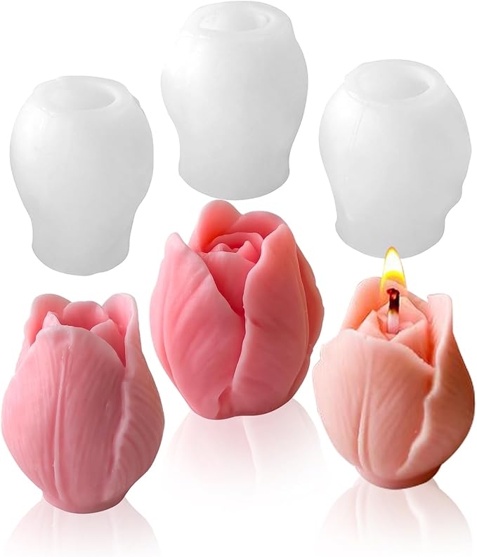 JDH 3 PCS Tulip Flower Silicone Molds 3D Floral Resin Candle Soap Mold by JDHSilicone