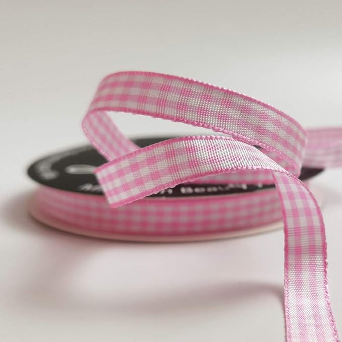 Pink Gingham Plaid Checked Ribbon 25 Yards Each Roll 100% Polyester - Image 5