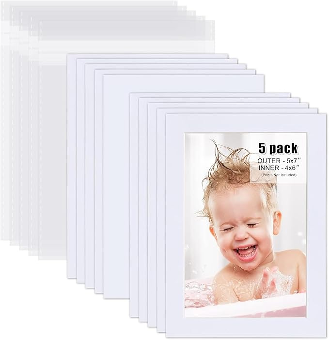 Egofine Pack of 5 White Pre-Cut 5x7 Picture Mat by Egofine