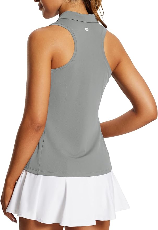 BALEAF Women's Golf Shirts Tank Tops Sleeveless Tennis Polo Racerback with Zipper Collar Athletic Tanks Quick Dry