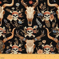 Feelyou Sugar Skull Upholstery Fabric for Chairs Cow Skull Fabric By The Yard for Kids Boys Girls Teens Room Decor Pirate Decorative Soft Flannel 3 Yards Flroal Leaf