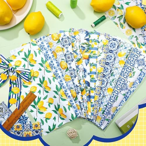 Hahafelt 10Pcs 18"x22" Lemon Fat Quarter Chinoiserie Quilting Fabric Bundle