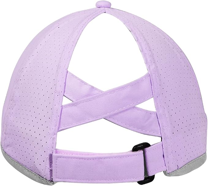 Little Girls Reflective Baseball Cap Criss Cross Ponytail Hat Kids Quick Dry Mesh Summer Sports Hat for Toddler Ages 3-8