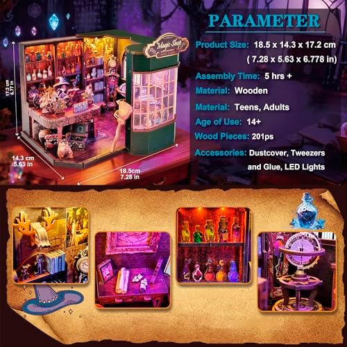 Magic Shop Book Nook Kit - DIY Miniature House Dollhouse Kit for Adult and Teens, Tiny House Bookshelf Decor 3D Wooden Puzzle with LED Lighting, Gifts for Family, Friends (Magic Shop)