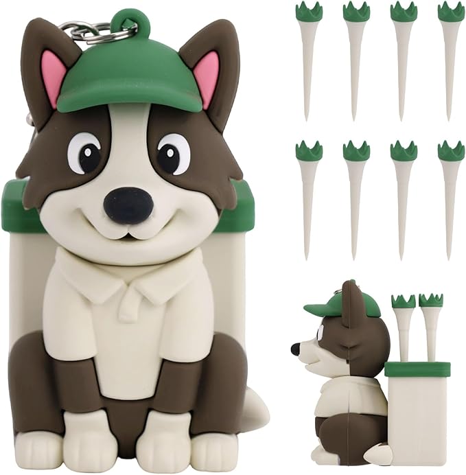 Penitue Dog Caddy Golf Tee Holder Bag Accessories, Including 8 Golf Ball Tees Creative Cute Puppy Holder Set for Women Men Golfers Attaching to Backpack Shoulder Bag Belt