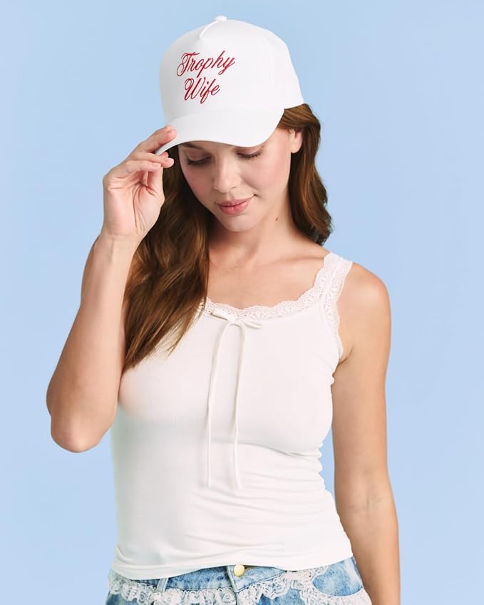 xo, Fetti Trophy Wife Trucker Hat | White, Red Embroidery, Snapback, Adjustable Fit, Bachelorette, Bridal Shower, Bride Gift, Party Hat, Engagement, Wifey