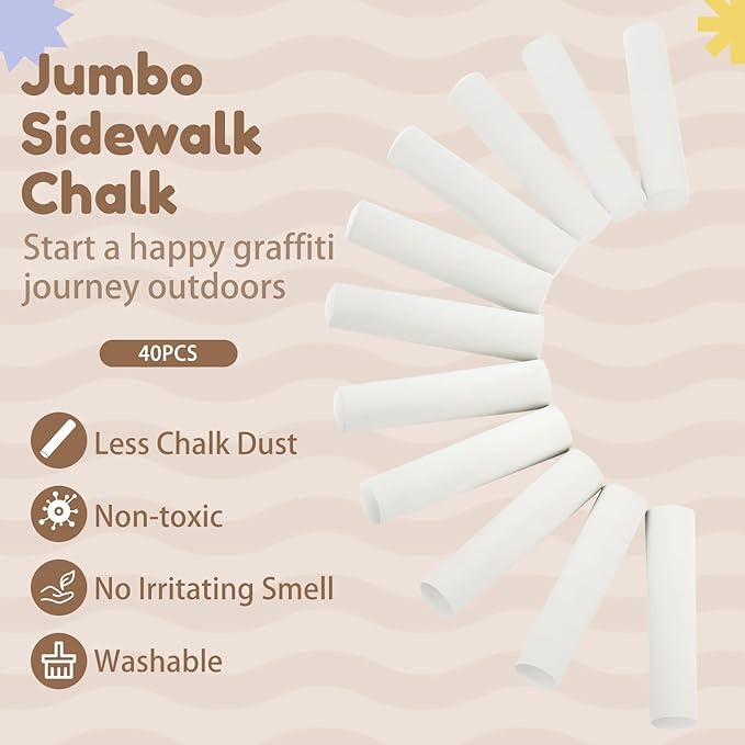 Fulmoon 40 Pcs Jumbo Sidewalk Chalk - Image 5