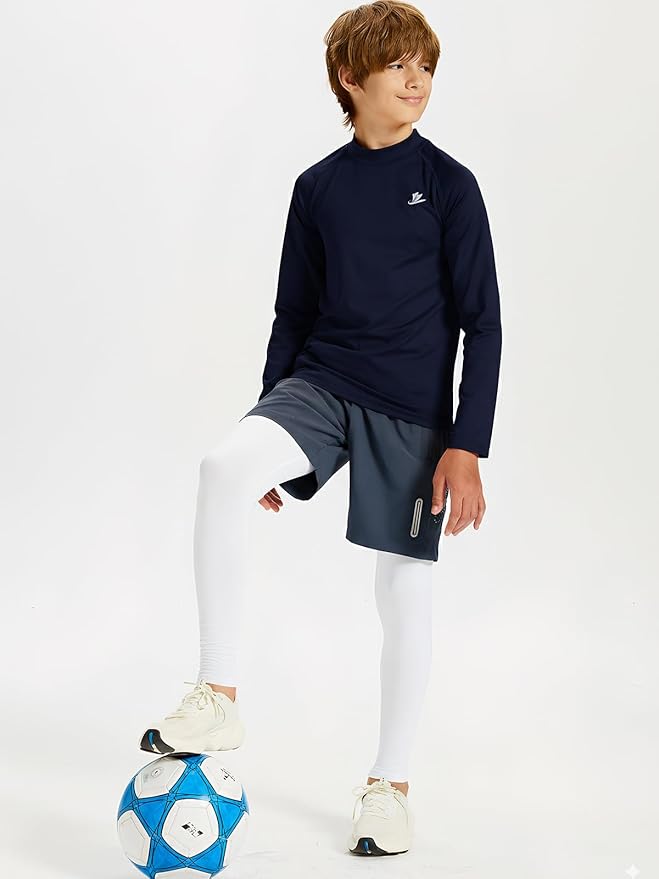 DEVOROPA Youth Boys Compression Thermal Shirt Long Sleeve Kids Fleece Baselayer Soccer Baseball Undershirt Slim/Regular/Husky