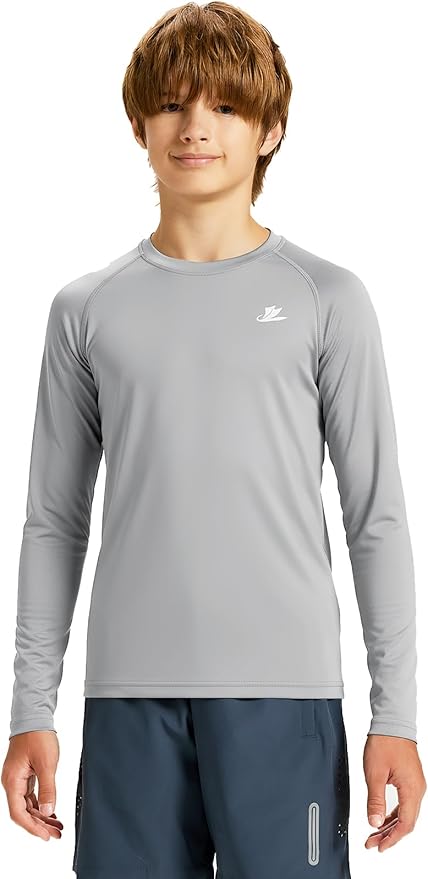 DEVOROPA Youth Boys Compression Shirt Long/Short Sleeve Football Baseball Undershirt Quick Dry Kids Sports Baselayer Crewneck