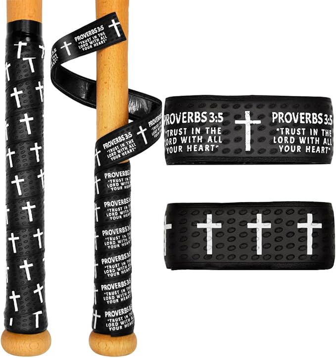 Piemow Baseball Bat Grip Tapes, Faith Cross Bat Grip Tape, 1.5mm Precut and Full Adhesive Baseball Wrist Tape, Scripture Designs Non-Slip Religious Baseball Grip Tapes for Sports