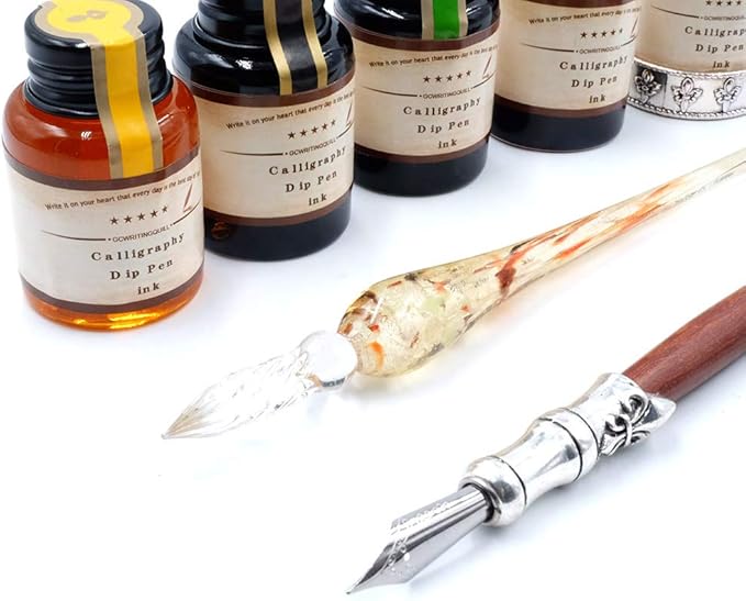 GC QUILL MU-02 Calligraphy Pen Set, Glass Dip Pen and Handcrafted Wooden Dip - Image 8