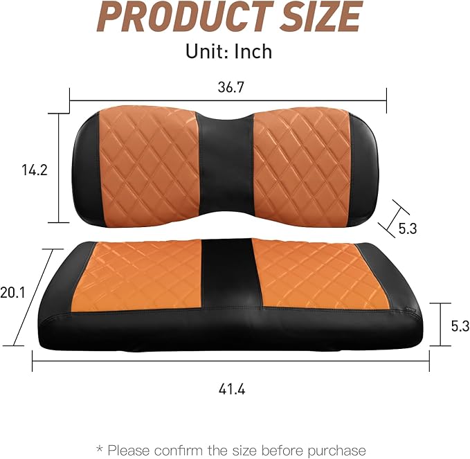 NOKINS Golf Cart Diamond Seat Covers Kit, Fit for Yamaha Drive/Drive 2 OEM Standard Front Seat Cushion, Golf Cart Vinyl Seat Cover, No Nails Required (Brown and Black)