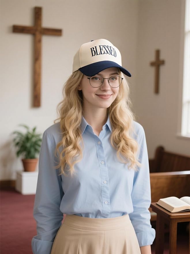 Blessed Trucker Hat, Vintage Embroidered Christian Baseball Caps for Men & Women, Trendy Religious/Birthday Gifts
