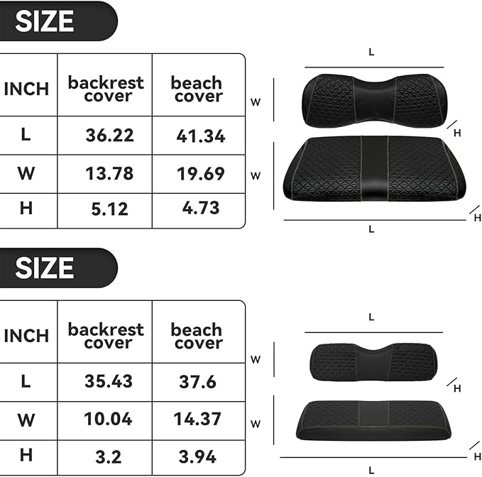 XUANYUDG0769 Golf Cart Front and Rear Seat Covers for EZGO TXT/RXV Club Car DS/Precedent Yamaha G29, Vinyl Leather Made/Adjustable Straps and Retractable Buckle/No Stapler Required,4PCS
