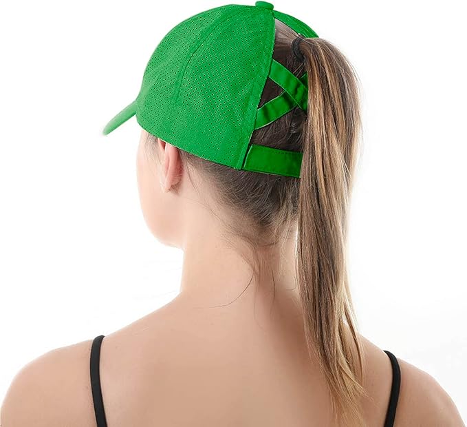 HGGE Womens Criss Cross Ponytail Baseball Cap Adjustable High Messy Bun Ponycap Quick Drying Hat