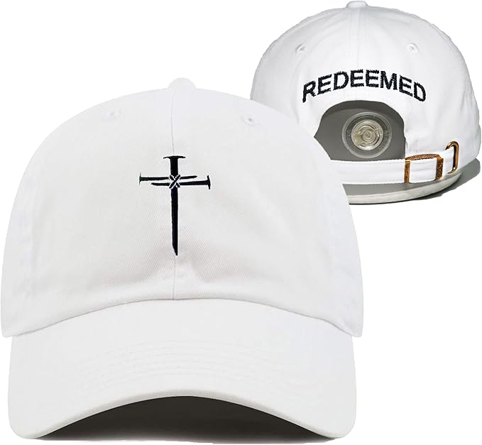 Christian Redeemed Cross Nails Hats for Men Women, Vintage Adjustable Cotton Embroidered Front & Back Baseball Cap