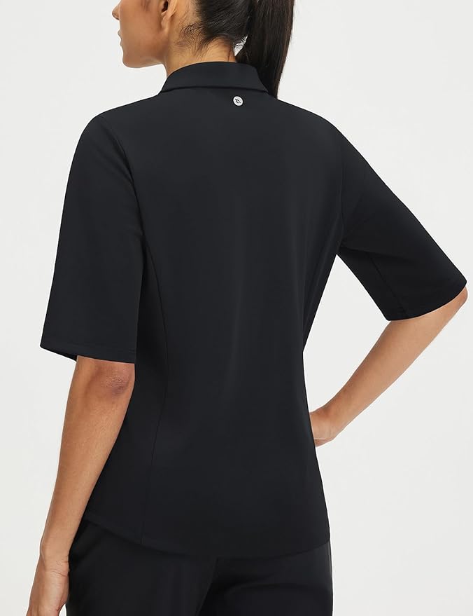 baleaf Women's Golf Shirts Half Sleeve Elbow Length Sleeves Polo Tops Workout Athletic Collared Quarter Zip V Neck UPF