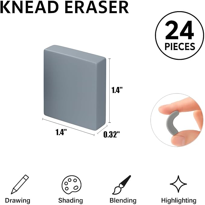 Kneaded Erasers, 24 Pack – Grey, Moldable & Kneadable Art Erasers - Image 2