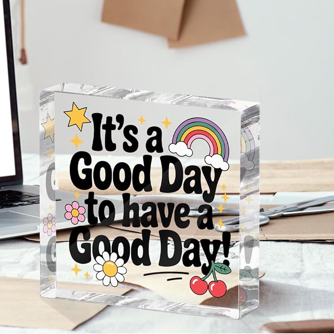 Positive Desk Decor Acrylic Sign 4X4 Inch, Rainbow Cherry Flower Desk - Image 4