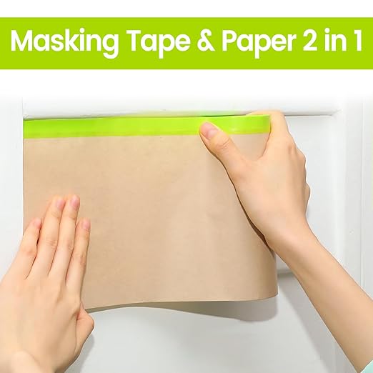 ADHES Pre-Taped Masking Paper for Painting, 3 Rolls 24 Inch x 50 Feet Tape and - Image 3