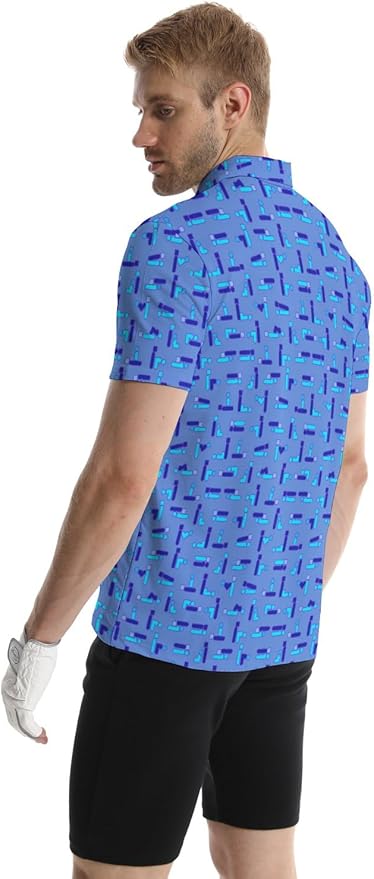 HUURAY Funny Golf Polos for Men Funny Print Short Sleeve Shirts Quick Dry Polo Shirts Hawaiian Shirt Performance Golf Outfits