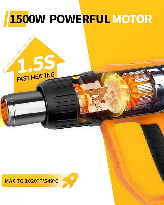 Heat Gun 1500W 120°F-1020°F Fast Heating Heavy Duty Hot Air Gun Kit Variable - Image 3