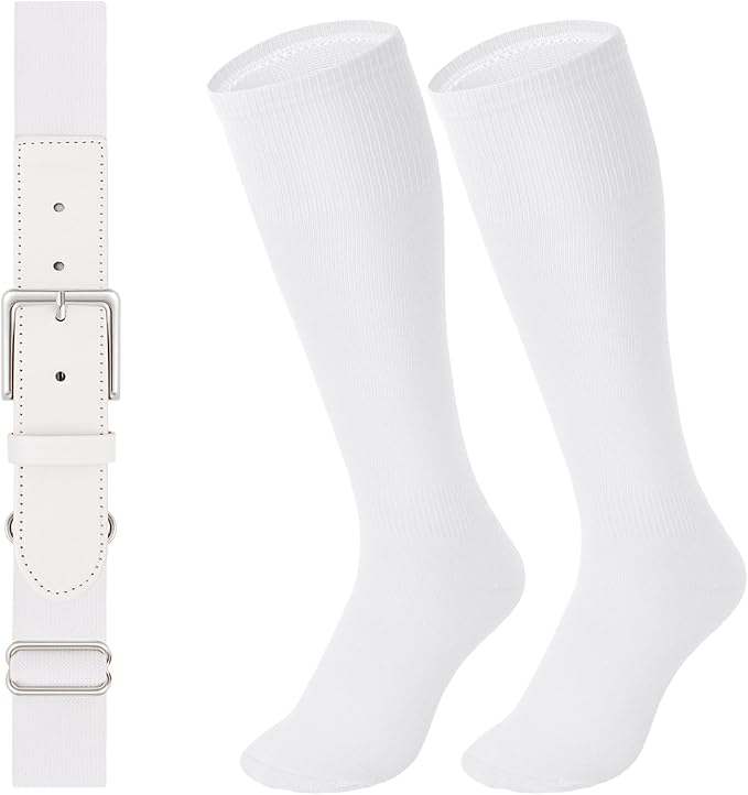 LEACOOLKEY Baseball Belt and Socks Combo Set Adjustable Softball Socks and Elastic Belt for Youth and Adult
