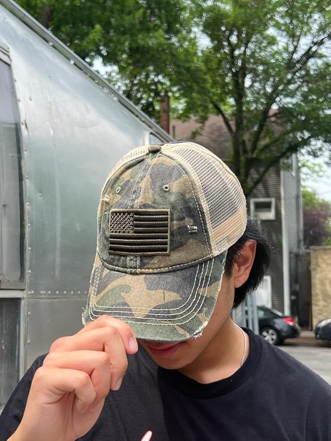 Funky Junque Trucker Hat for Women – Distressed Low Profile Western Camo Baseball Cap with Mesh, Trendy and Adjustable Fit