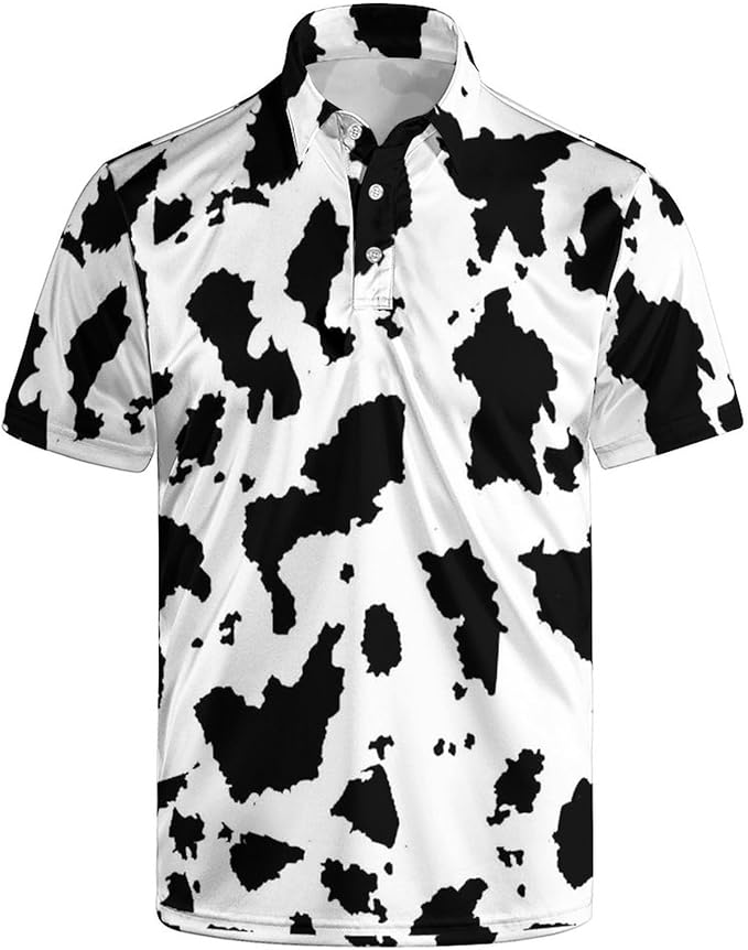 HUURAY Funny Golf Polos for Men Funny Print Short Sleeve Shirts Quick Dry Polo Shirts Hawaiian Shirt Performance Golf Outfits