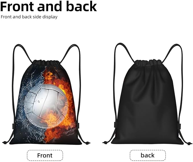 Volleyball Drawstring Bag Sports Drawstring Backpack for Kids Teens Boys Girls Adults Women Men, Sport Gym Swim Travel Work Hiking Daypack Bag with Water and Fire Pattern Printed, Medium