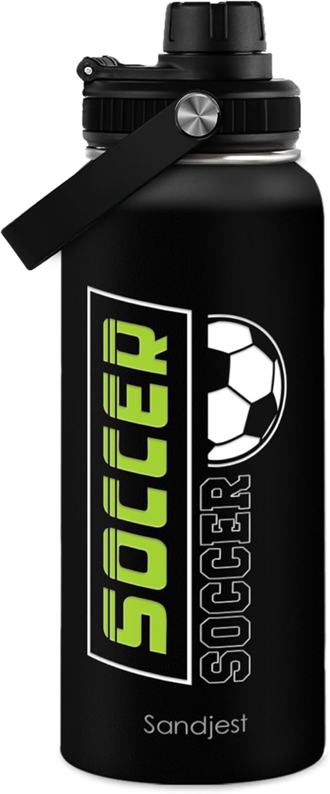SANDJEST Soccer Insulated Stainless Steel Water Bottle 32oz, Vacuum Chug Lid Travel Tumbler for Men Friends Dad Brothers Players Coaches, Gift for Birthday Christmas Fathers Day