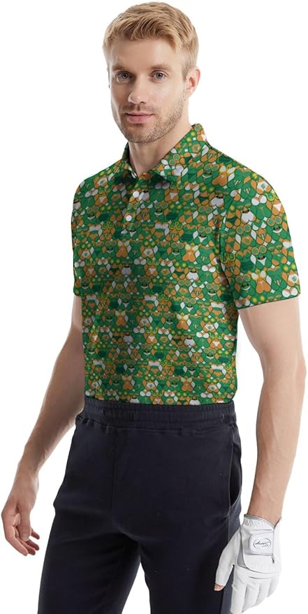 HUURAY Funny Golf Polos for Men Funny Print Short Sleeve Shirts Quick Dry Polo Shirts Hawaiian Shirt Performance Golf Outfits