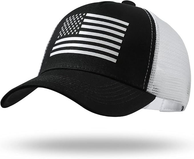 American Flag Trucker Hat - Snapback Hat, Baseball Cap for Men Women - Breathable Mesh Side, Adjustable Fit - for Casual Wear