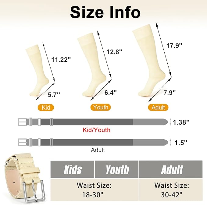 XZQTIVE Baseball Softball Socks and Baseball Softball Belt Combo Set Knee-High Soccer Socks for Kids Youth Adult