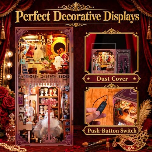 fifijoy DIY Book Nook Kit - Theatre Dressing Room DIY Miniature Dollhouse Booknook Kit for Adults, 3D Wooden Puzzle Bookend Bookshelf Insert Decor, Gift for Family, Friends (with White Light)