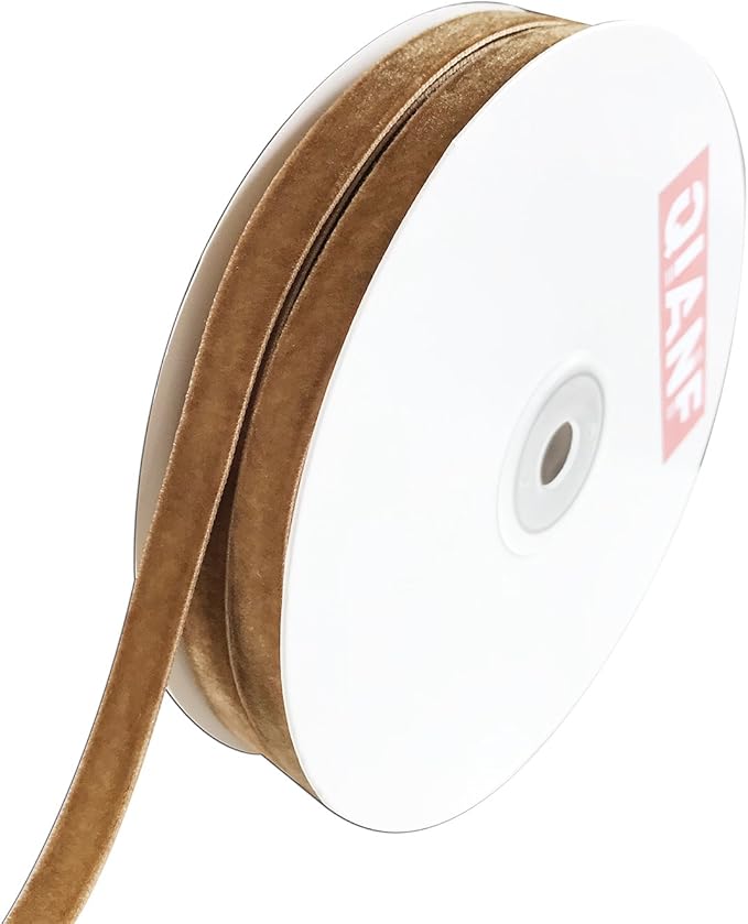 Vintage Khaki Velvet Ribbon, 3/8 Inch X 25Yd by QIANF