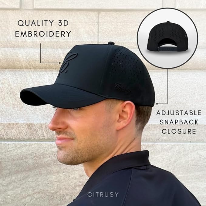 CITRUSY Athletic Trucker Golf Hat | Performance Mens 5 Panel Cap | Cool Breathable Waterproof Workout Running Snapback