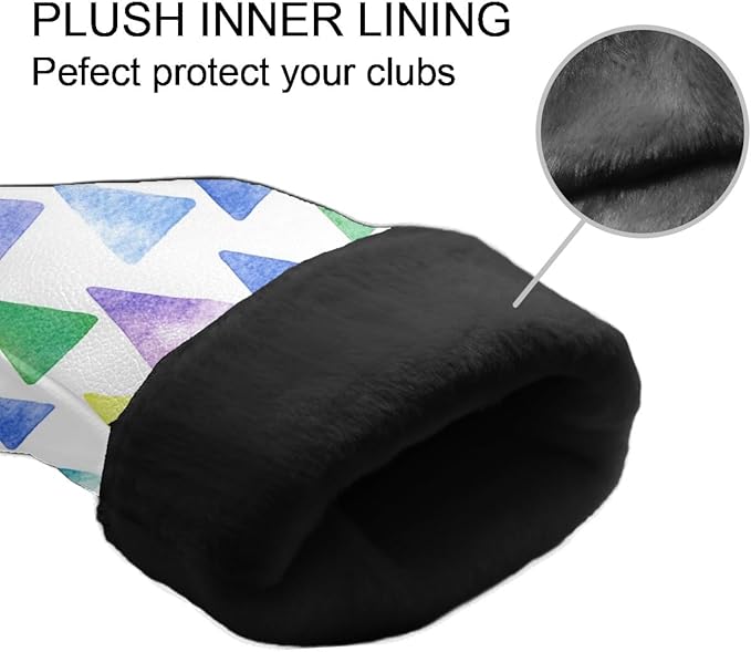 Golf Headcovers Fits Driver Hybrid Fairway 3/5 Wood, Waterproof PU Leather Golf Club Protector, Ideal Sports Accessories & Golfer Gift Colorful Geometry