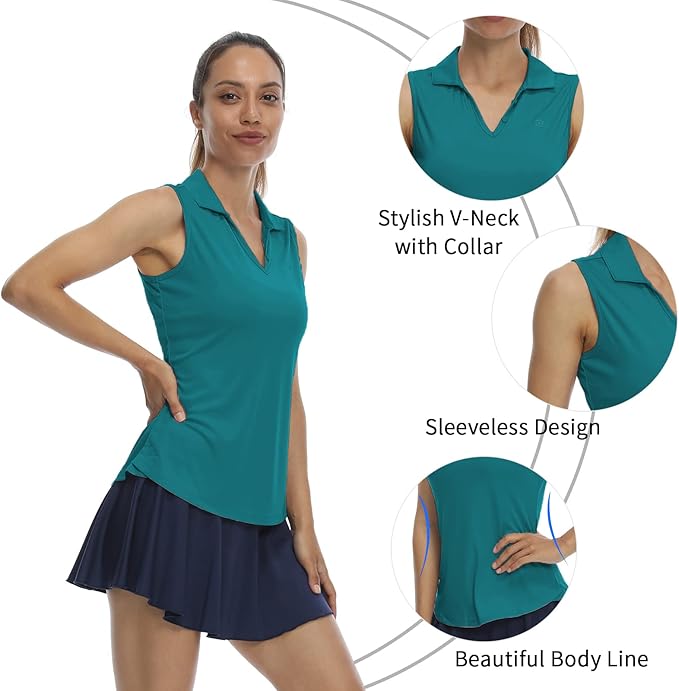LastFor1 Women's Sleeveless Polo Golf Shirts Quick Dry 50+ UV Protection V-Neck with Collar Lightweight Tennis Tank Tops
