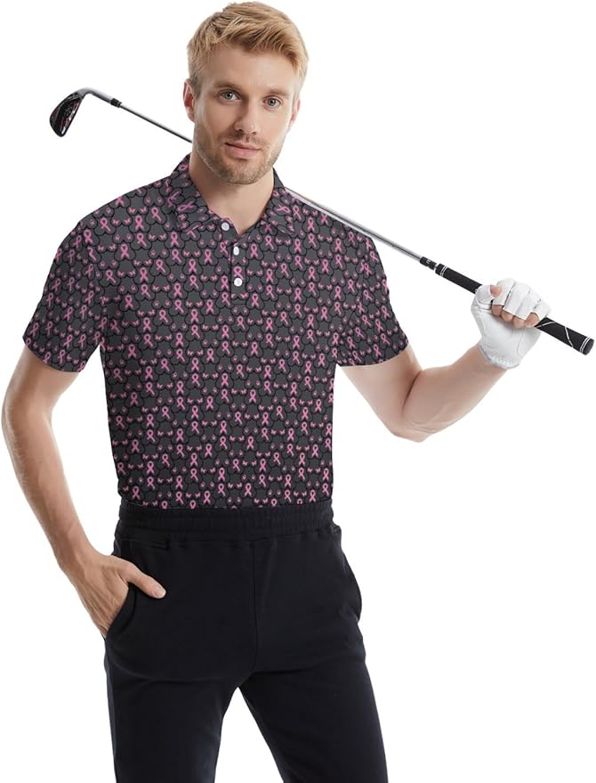HUURAY Funny Golf Polos for Men Funny Print Short Sleeve Shirts Quick Dry Polo Shirts Hawaiian Shirt Performance Golf Outfits