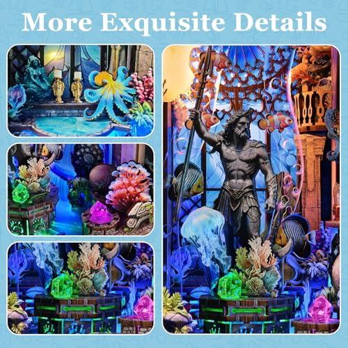 fifijoy Book Nook Kit - Atlantis DIY Miniature House Dollhouse Kit for Adults and Teens, 3D Wooden Puzzle Bookend Bookshelf Insert Decor with LED Light, Gifts for Family and Friends