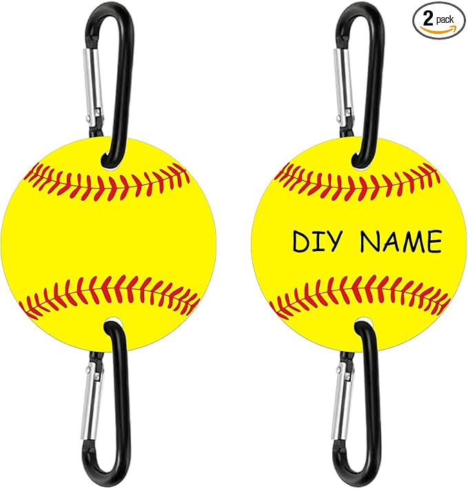 2 Pack Softball Bag Fence Hooks – Thick Fence Clips with Writable Acrylic Plates – Dugout Organizer for Softball Gear, Backpacks, Helmets, Bottles, Great Gift for Players & Friends