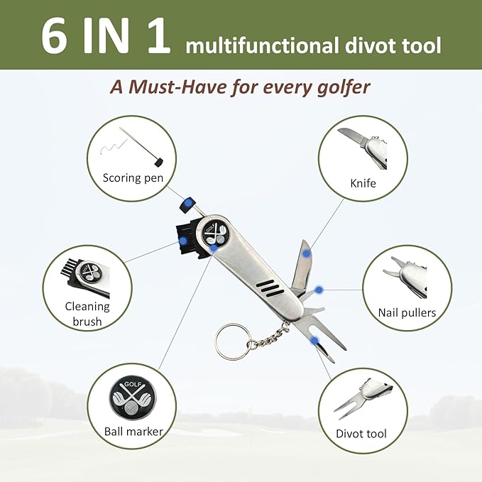 Golf Gifts for Men and Women, Golf Accessories Set in High-End Case with Gold-Colored Golf Balls, Golf Tees, Brush, Divot Tool, Golf Green Reader, Magnetic Hat Clip, Scorer, Golf Ball Clamp