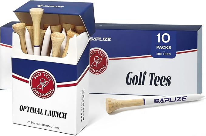SAPLIZE Bamboo Golf Tees Pack of 100 or 150, Four Size Options (3-1/4", 2-3/4", 2-1/8", 1-1/2"), Stable and Reliable Golf Tees, Available in Natural Color
