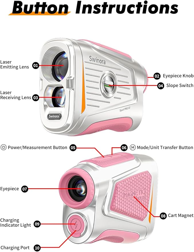 Magnetic Golf Rangefinder with Slope – 7X Magnification, 1300Y Range Finder Golf for All Levels, Fast Flag Lock Vibration, Rechargeable, Waterproof Golf Accessories for Men and Women