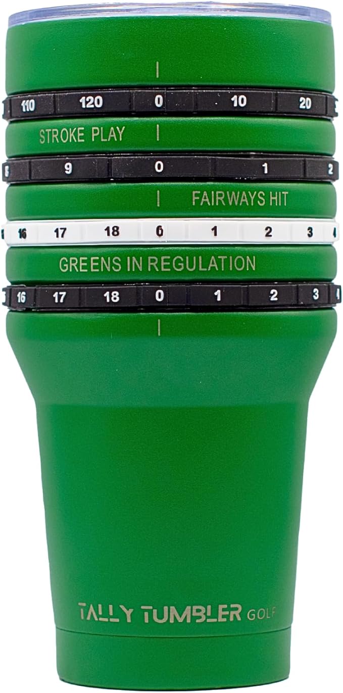 Tally Tumbler Golf Stainless Steel Cup, 30 oz Leak Proof Lid, Double Wall Insulation, Golf Tumbler with Score Keeping Counter (Divot Green)