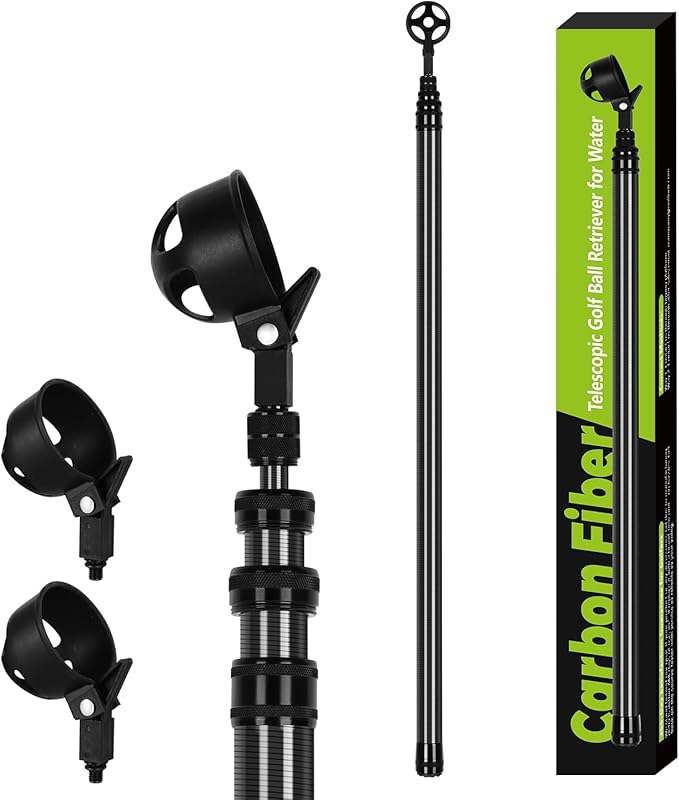 18Ft Golf Ball Retriever Telescopic, Carbon Fiber Golf Ball Picker Upper for Water, Lightweight & Durable Golf Ball Grabber with 2 Claw Sucker Tool, Golf Accessories Gifts for Men Women