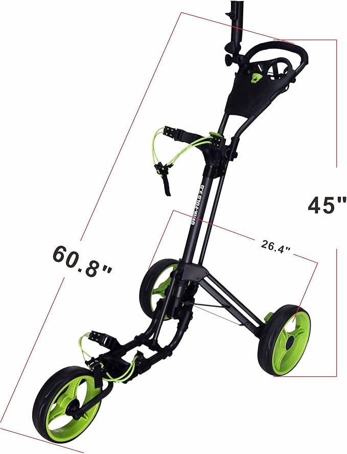 Qwik-Fold 3-Wheel Golf Push Cart with Foot Brake – 1-Second Fold & Unfold Folding Golf Trolley, Lightweight Aluminum Frame, Adjustable Handle, Ball-Bearing Wheels, Umbrella Holder & Storage