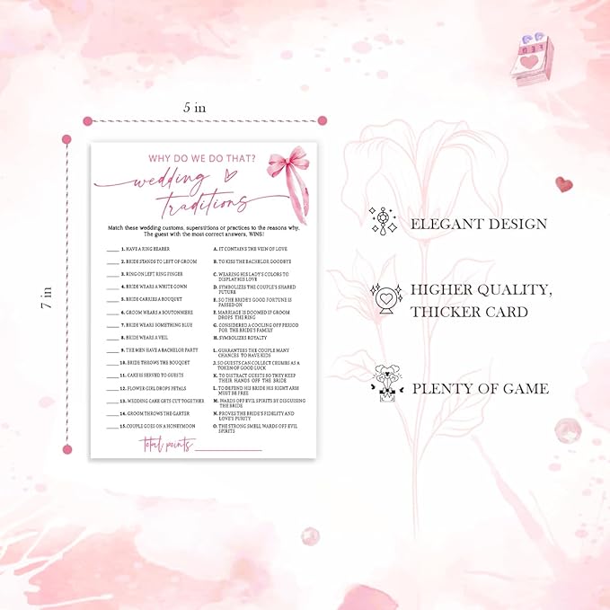 Bridal Shower Games Cards, Wedding Traditions Why Do We Do That, 25 Cards - Image 2