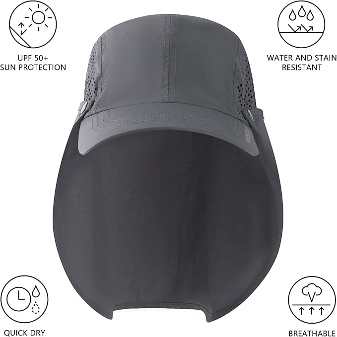 BASSDASH UPF 50+ Foldable Fishing Hat Baseball Cap with Removable Neck Flap Portable for Men Women Golf Hiking